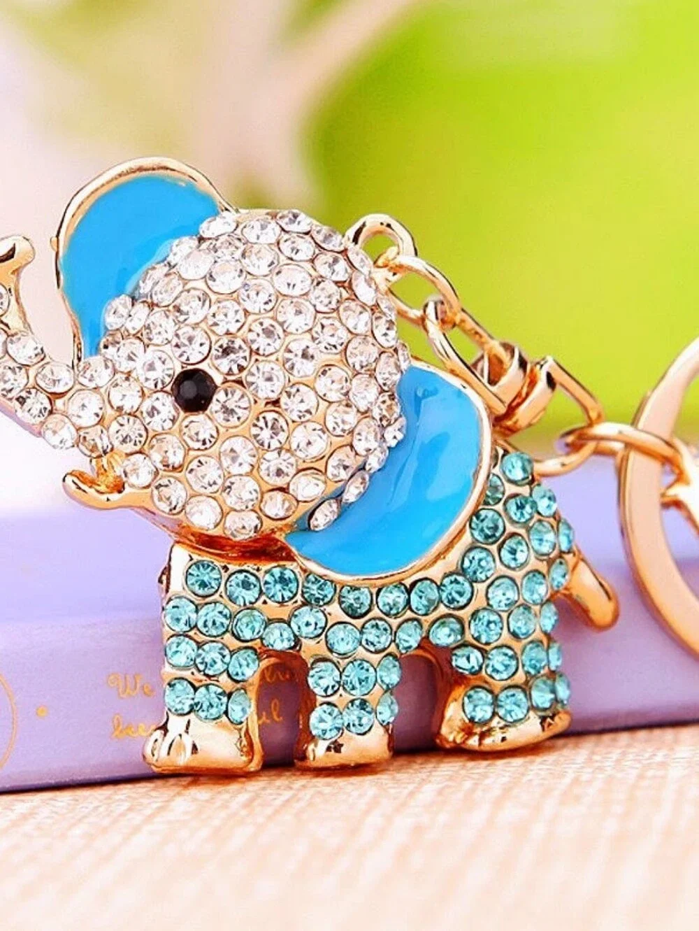Crystal Blue Elephant Keychain Charm